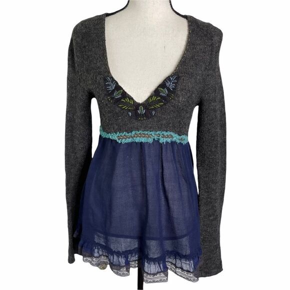 Free People Wool Blend Baby Doll Sweater Top - Picture 1 of 9